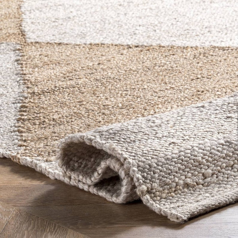 Diamond Jute Area Rug, Neutral Rug Living Room Rug Entryway Hallway Kitchen