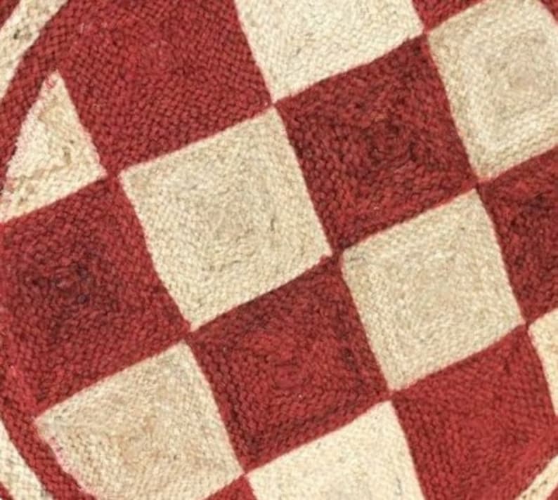 Natural Red & Beige Checkered Jute Rug