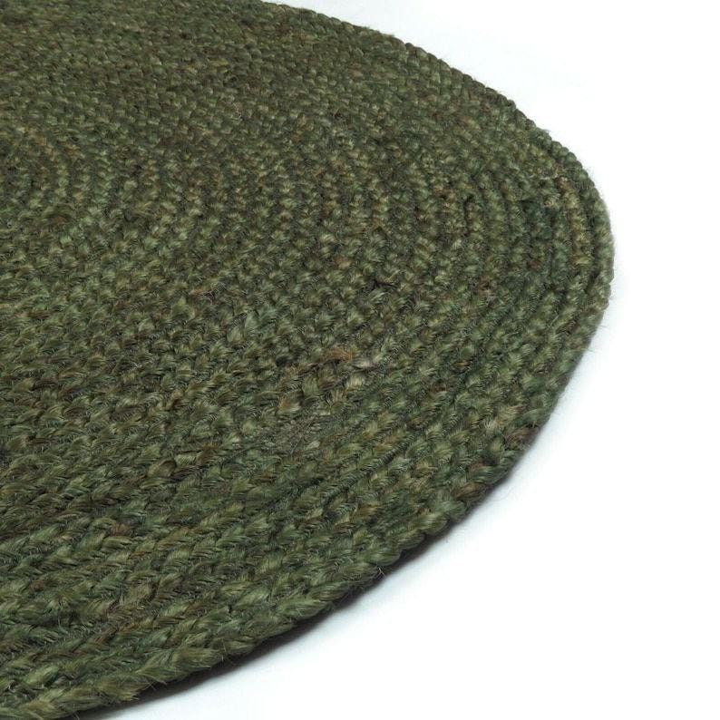 Green Braided Round Jute Rug