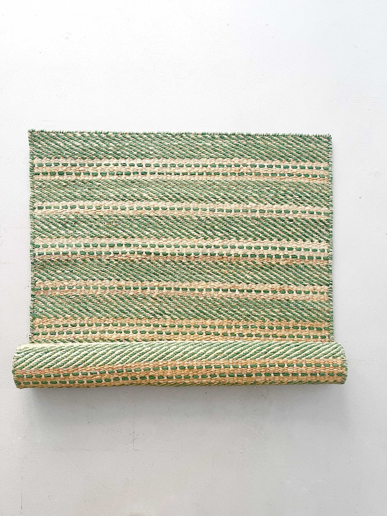 Green Wool And Jute Rug.Rug For Living Room Decor Rug