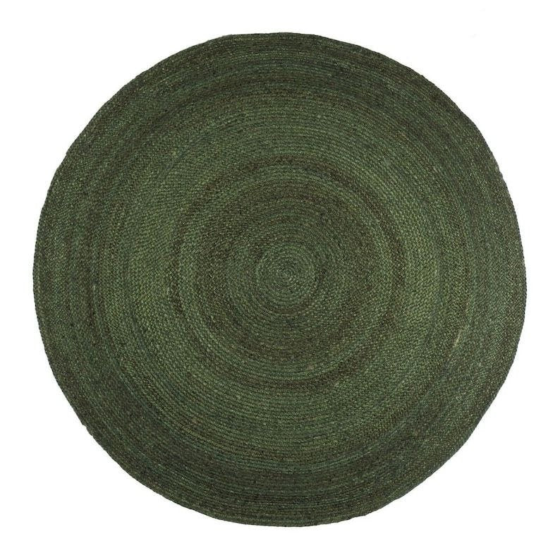 Green Braided Round Jute Rug