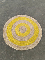 Handmade Jute Beige & Yellow Rug, Jute Round Rug, Natural Fiber Rug