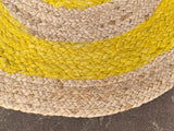 Handmade Jute Beige & Yellow Rug, Jute Round Rug, Natural Fiber Rug