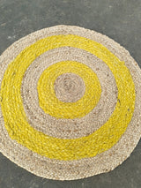 Handmade Jute Beige & Yellow Rug, Jute Round Rug, Natural Fiber Rug