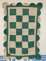 Checkered green & Natural Rug,Jute Braided scalloped rug