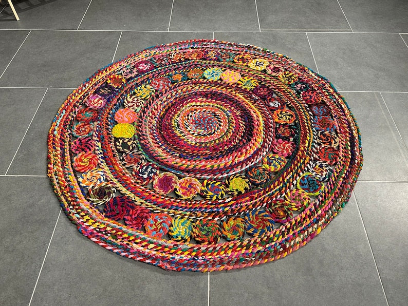 Colorful Jute Rug/Circle Jute Rug/Handmade Rug for Home