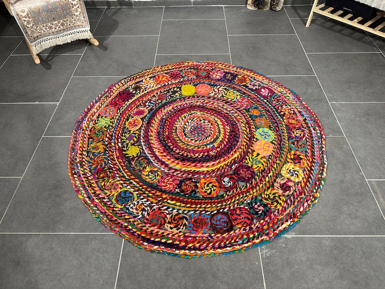 Colorful Jute Rug/Circle Jute Rug/Handmade Rug for Home