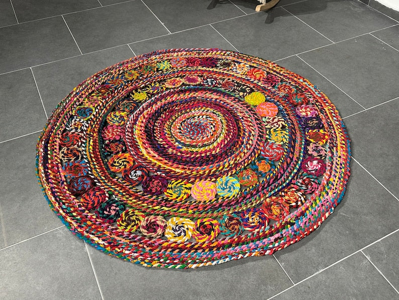 Colorful Jute Rug/Circle Jute Rug/Handmade Rug for Home