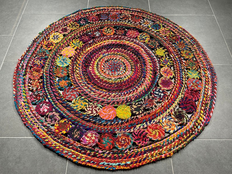 Colorful Jute Rug/Circle Jute Rug/Handmade Rug for Home