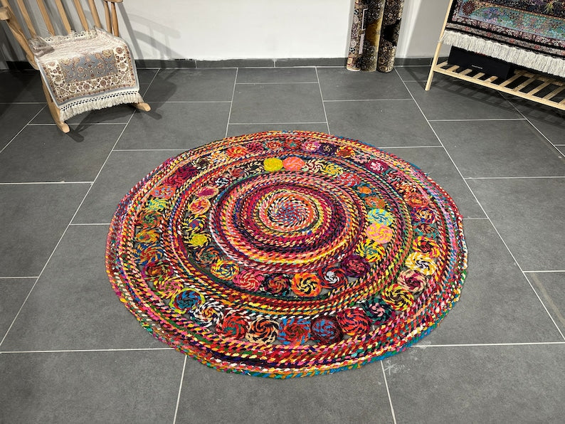 Colorful Jute Rug/Circle Jute Rug/Handmade Rug for Home