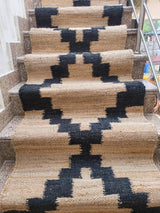 Geometric Patten Jute Runner Black and Begie