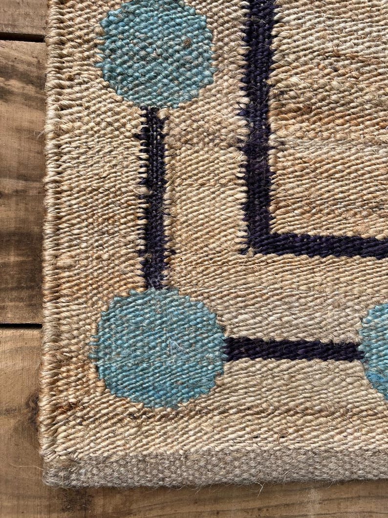 Sky Blue Cercal Natural Beige Black Border Stairs Jute Runners