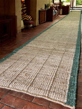 Beige Jute Runner Rug , Green Border & Beige Base