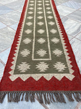 Earthy Tone Olive Green Staircase Runner Rug - Handwoven Jute Kilim