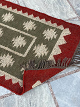 Earthy Tone Olive Green Staircase Runner Rug - Handwoven Jute Kilim