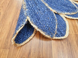 Flower Jute Rug Blue Hand Braided Jute Rug