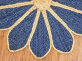 Flower Jute Rug Blue Hand Braided Jute Rug