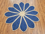 Flower Jute Rug Blue Hand Braided Jute Rug