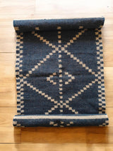 Handwoven Black  Wool And Jute Runner/Handmade Kilim Runner Rug For Stair Decor