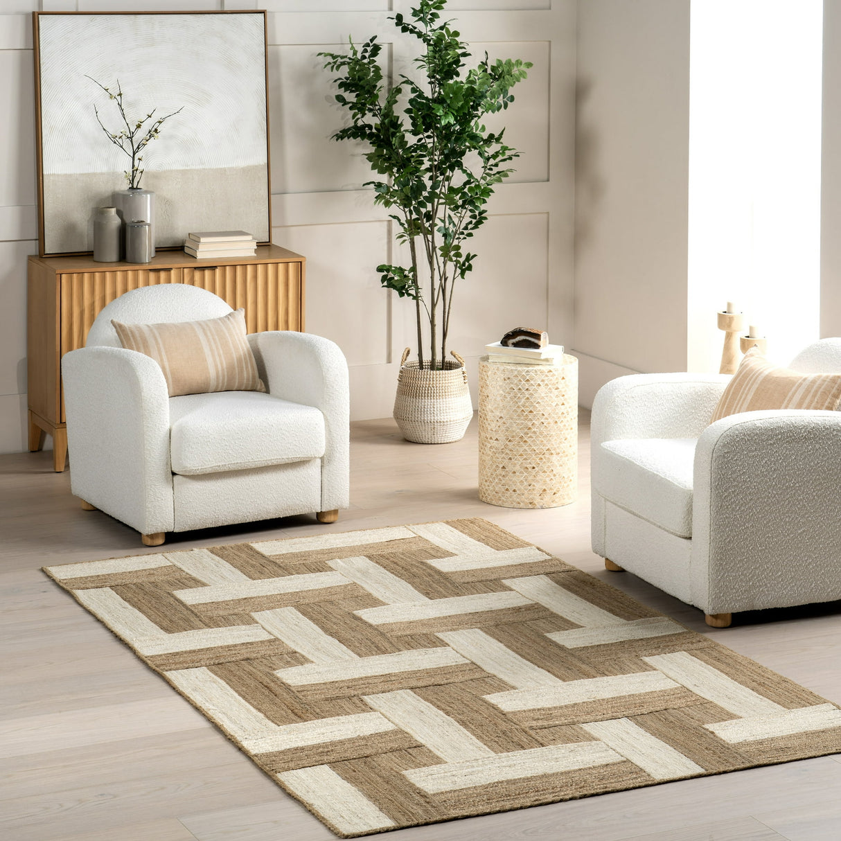 Natural Florentina Geometric Links Jute Area Rug