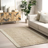 Ivory Classic Striped Border Jute Area Rug